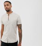 Asos Design Tall Slim Fit Casual Oxford Shirt In Ecru With Grandad Collar - Cream