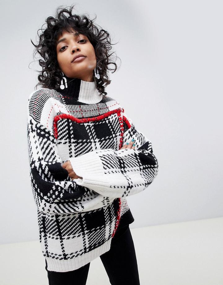 Asos White Heritage Check Sweater - Multi