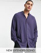 Asos Design 90s Overszied Viscose Shirt In Navy