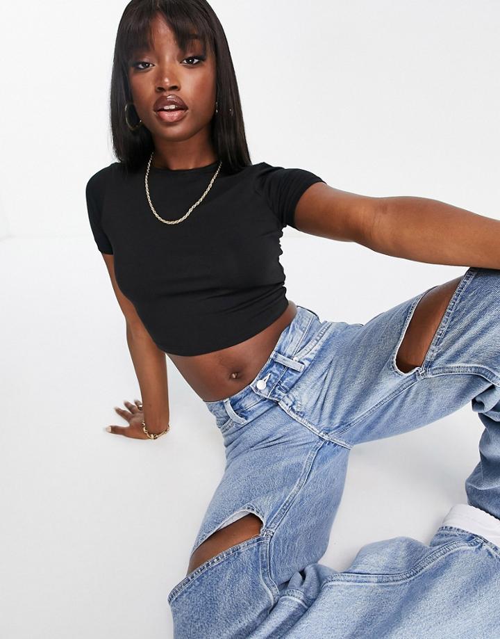 Asos Design Fitted Crop T-shirt In Black