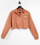 Missguided Polo Sweatshirt With North Shore Graphic In Tan-orange