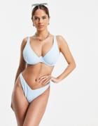 Asos Design Fuller Bust Mix And Match Towelling Step Front Underwired Bikini Top In Baby Blue-blues