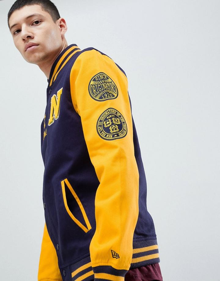 New Era Varsity Bomber Jacket In Navy - Navy
