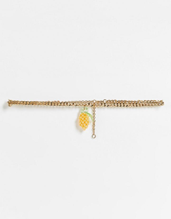 Topshop Beaded Lemon Charm Choker Necklace In Gold
