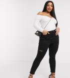 Simply Be Chloe High Waisted Ripped Skinny Jeans In Black