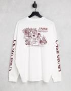Asos Design Oversized Long Sleeve T-shirt In Off White With Outdoors Back And Sleeve Prints