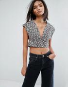 Stylenanda Deep V Neck Crop Top In Floral - Multi
