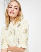 River Island Embroidered Collarless Blouse In Beige-neutral