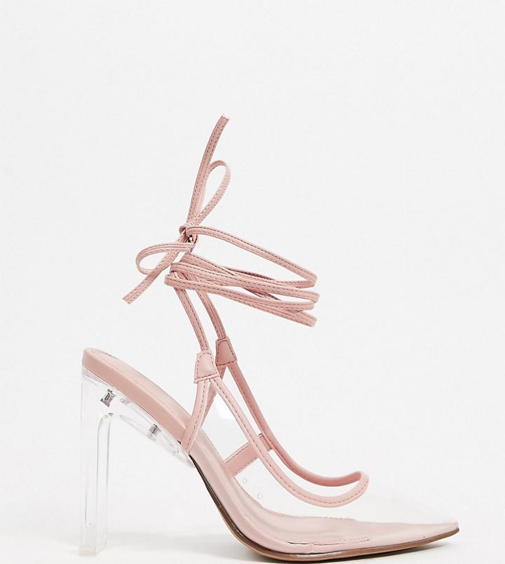 Asos Design Wide Fit Palm Tie Leg High Shoes In Beige And Clear