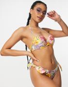 River Island Floral Push Up Balconette Bikini Top In Yellow