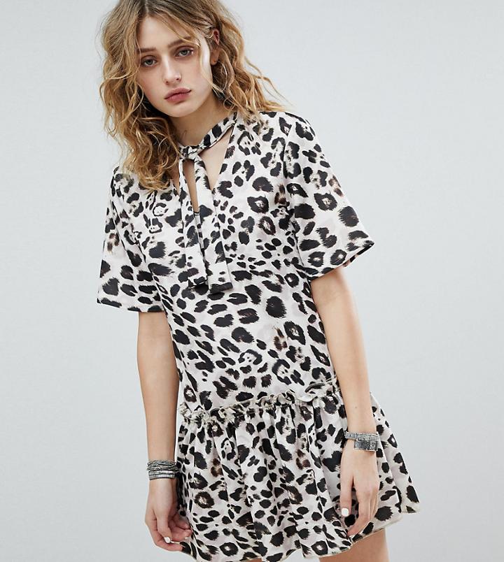 Milk It Vintage Smock Dress In Leopard - Cream