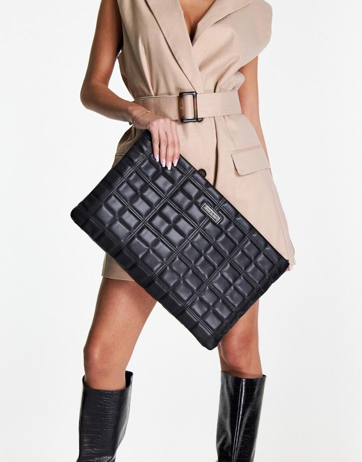River Island Large Quilted Clutch Bag In Black