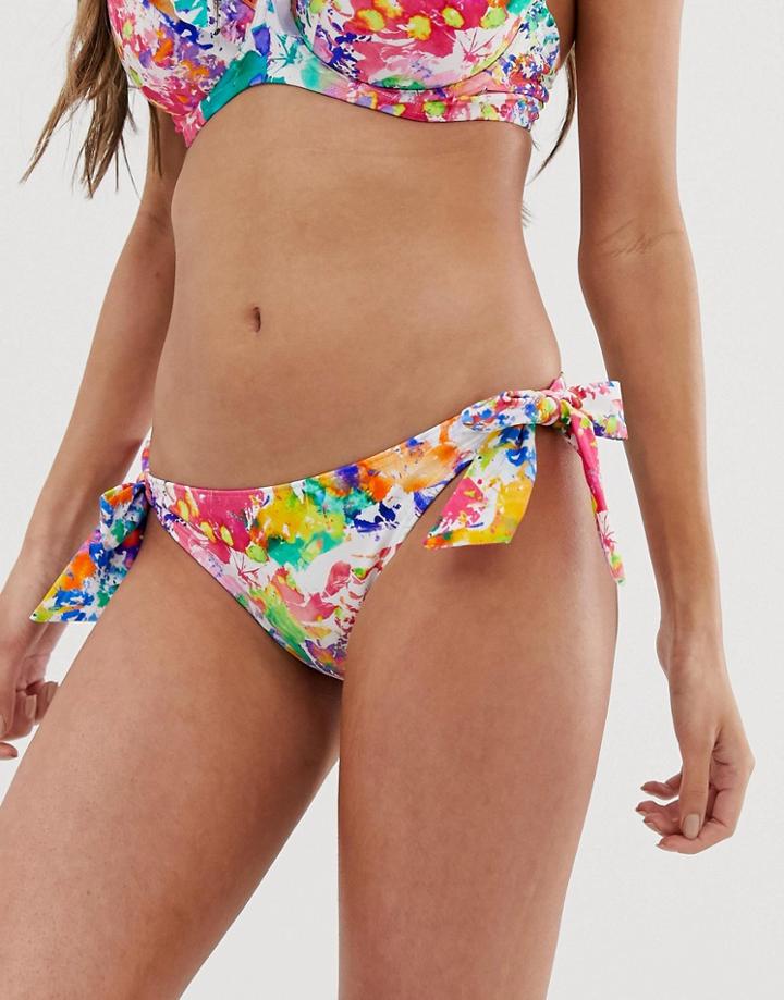 Figleaves Sophia Brazilian Tie Side Bikini Bottom In Floral Multi - White