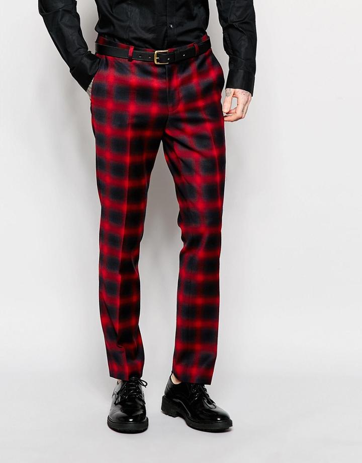 Heart & Dagger Ombre Check Suit Trousers In Super Skinny Fit - Red