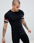 Asos Design Muscle T-shirt With Contrast Sleeve Panels In Black - Black