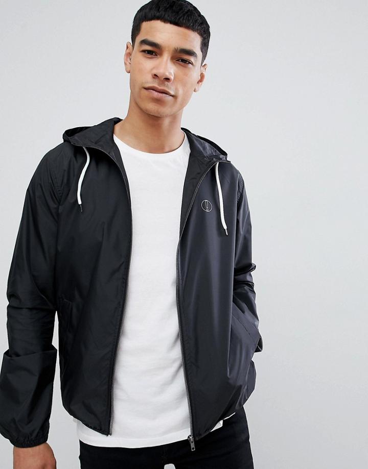 Solid Showerproof Lightweight Hooded Jacket - Black