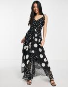 Style Cheat High Low Maxi Dress In Mixed Scale Polka Dot-black