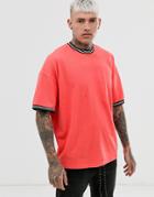 Asos Design Pique Oversized T-shirt With Contrast Tipping In Pink - Pink