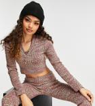 Topshop Petite Space Dye Long Sleeve Crop Top In Multi