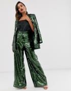Asos Edition Sequin Wide Leg Flare Pants-green