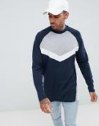 Asos Design Relaxed Longline Long Sleeve Raglan T-shirt With Chevron Color Block In Navy - Navy