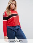 Asos Curve Sweater With Stripes And Badges - Multi