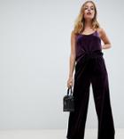 Y.a.s Petite High Waisted Velvet Cropped Pants - Purple