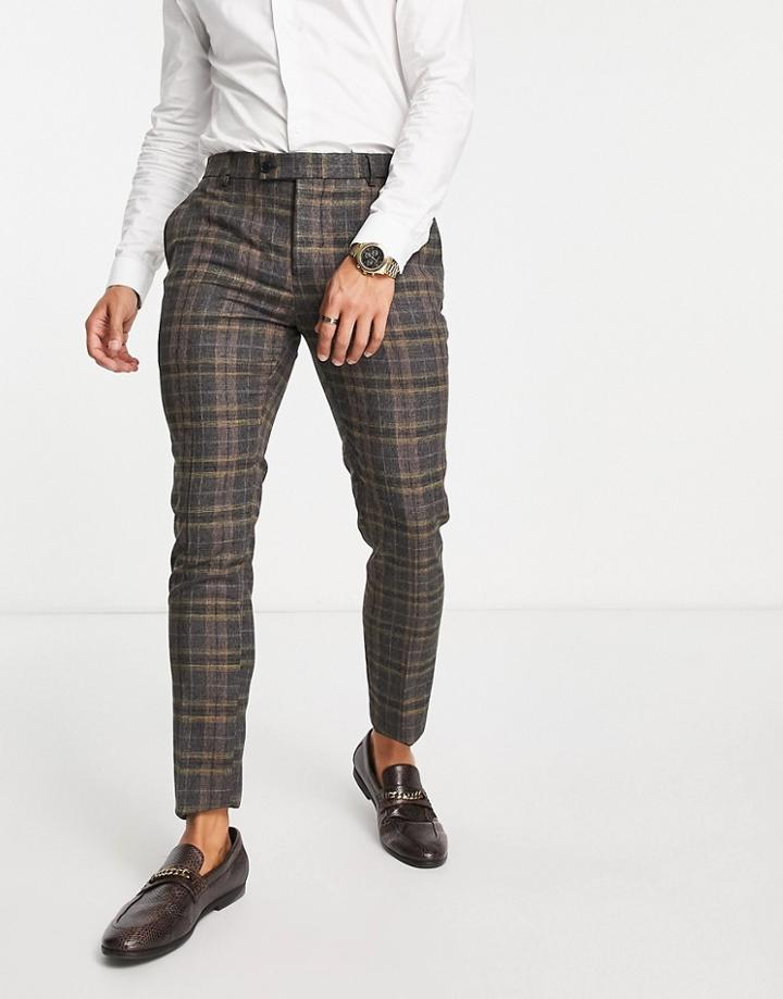 Bolongaro Trevor Skinny Suit Pants In Gray Check-navy