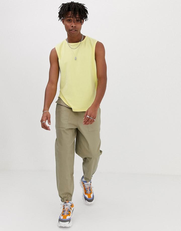 Asos Design Cropped Tank In Pique In Yellow - Yellow