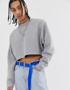 Asos Design Oversized Cropped Sweatshirt In Gray Marl With Tipping And Raw Hem