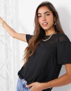 Asos Design Sheer And Solid Tee With Sweetheart Neckline In Black