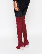 Truffle Collection Over The Knee Boot With Clear Heel - Red