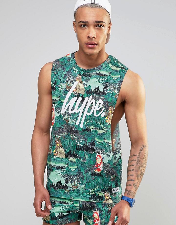 Hype Dropped Armhole Tank With Print - Blue