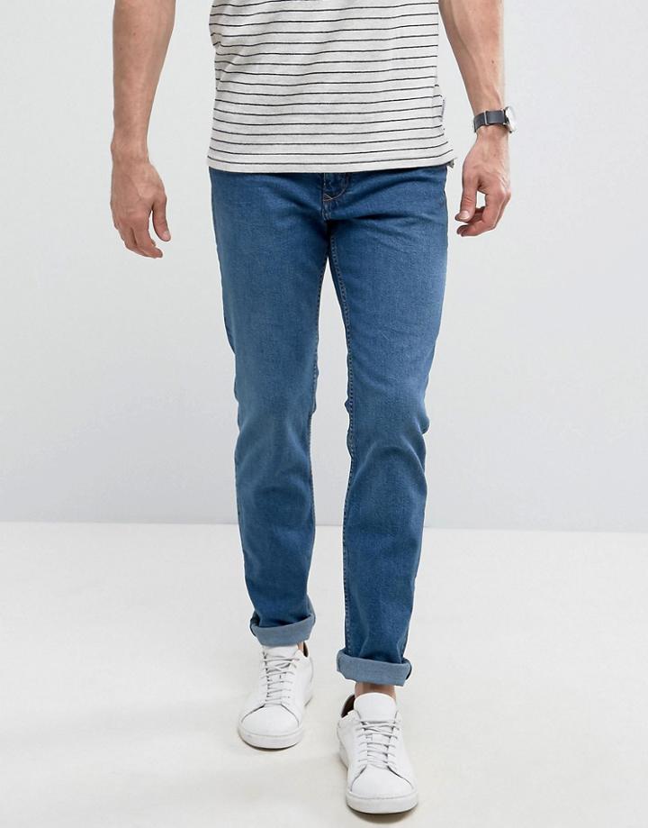 Mango Man Slim Jeans In Mid Wash Blue - Blue