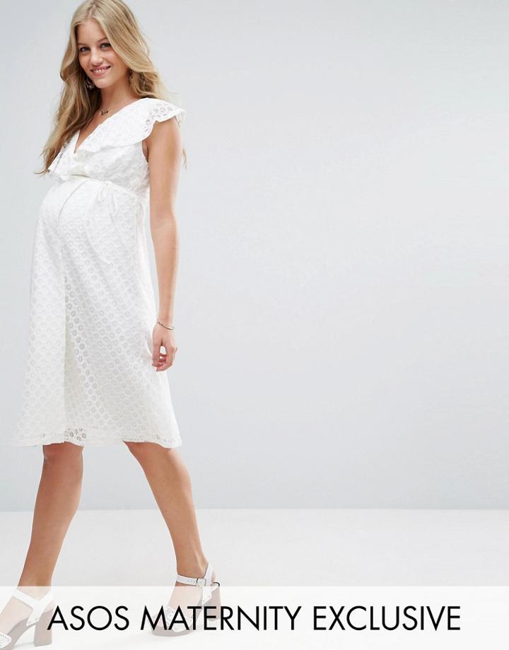 Asos Maternity Wrap Front Dress In Lace - White