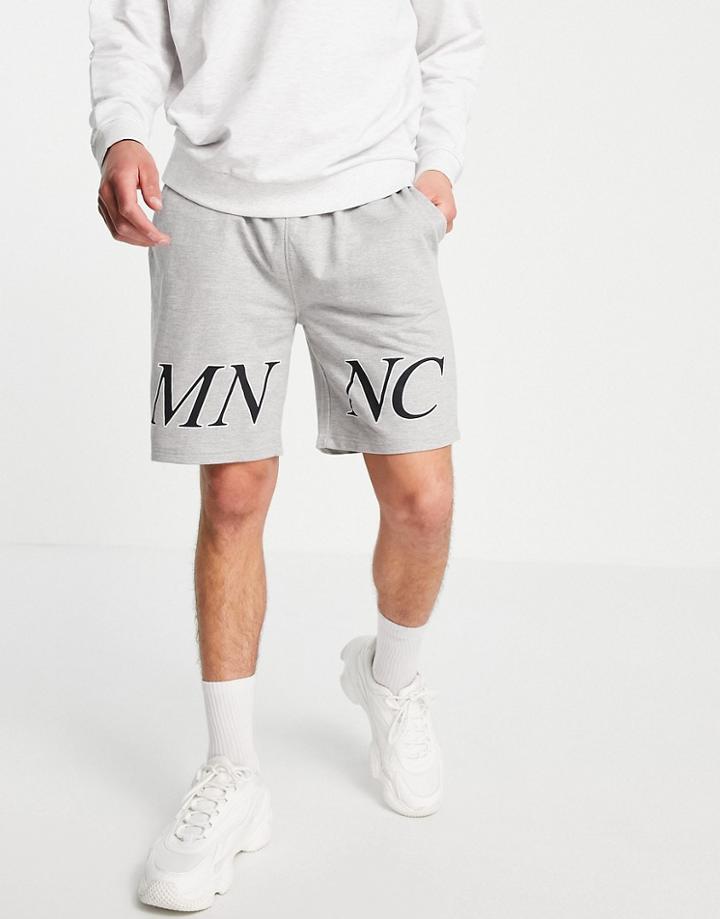 Mennace Jersey Shorts In Gray With Logo Placement Print-grey