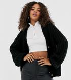 Noisy May Tall Chunky Ribbed Button Front V Neck Cardigan - Black