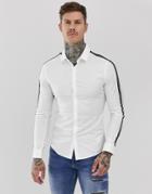 Asos Design Skinny Fit White Shirt With Tape Detail - White