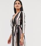Outrageous Fortune Tall Wrap Front Swing Dress With Bell Sleeves In Multi Stripe