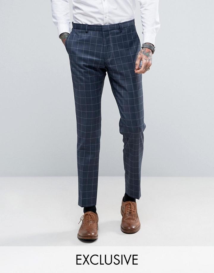 Heart & Dagger Skinny Pant In Check - Navy