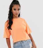 Asos Design Petite Raw Seams T-shirt In Washed Coral-red