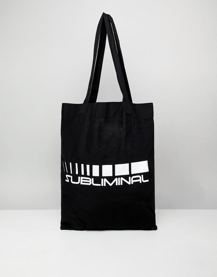 Asos Design Organic Tote Bag In Black With Subliminal Print