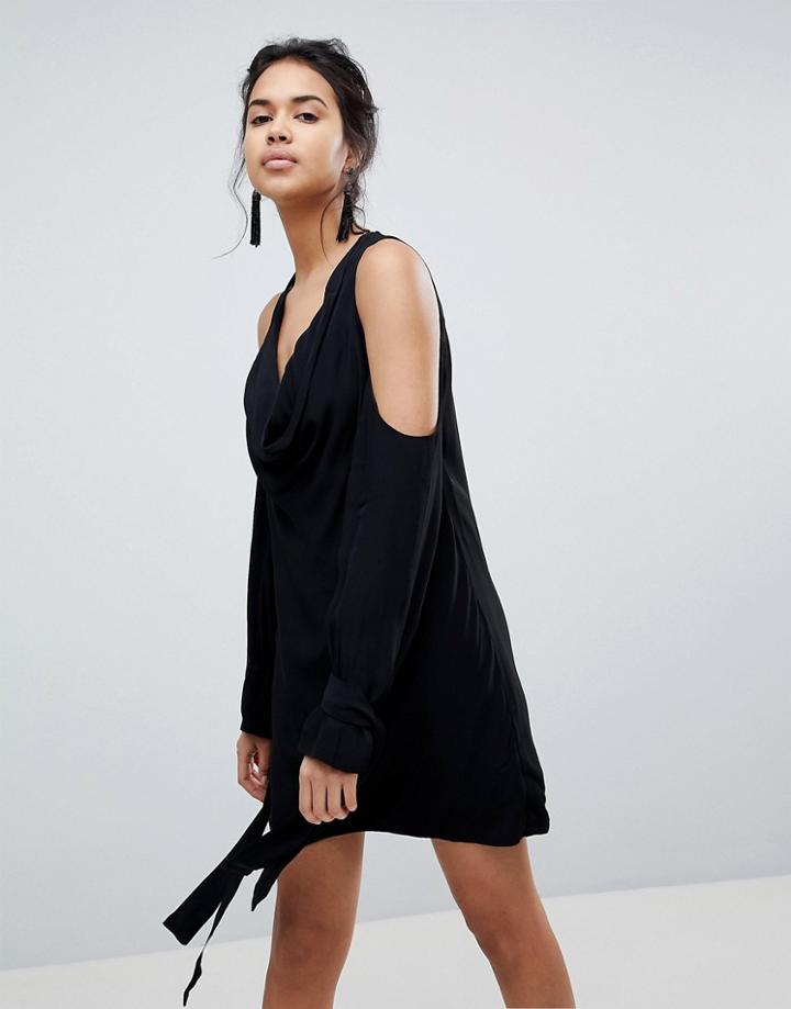 Keepsake Twin Peaks Tie Sleeve Cold Shoulder Dress - Black