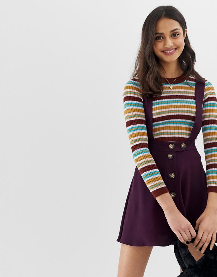 Asos Design Button Up Pinafore Mini Skirt-purple