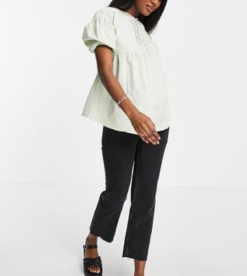 Influence Maternity Button Front Puff Sleeve Blouse In Sage Green