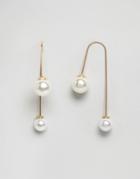 Nylon Pearl Drop Through Earrings - Gold