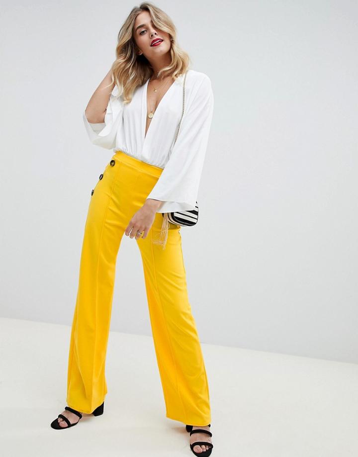 Boohoo Button Detail Wide Leg Pants - Yellow