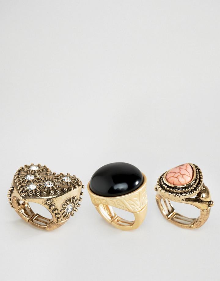 Nylon Cocktail Ring Set Adjustable Size - Gold