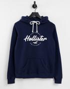 Hollister Core Logo Hoodie In Navy