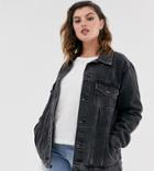 New Look Curve Oversized Acid Wash Denim Jacket In Black - Black